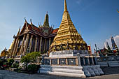 Bangkok Grand Palace, the Wat Phra Keow (temple of the Emerald Buddha), gilded chedi on the east end of the raised platform. 